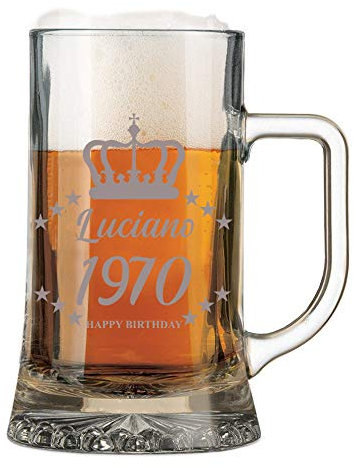 Colorfamily Boccale da Birra con Incisione Personalizzabile Compleanno - personalizza con Nome e Anno - Bicchiere in Vetro 50 cl