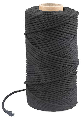 KINGLAKE 4mm 100M Corde Macramé Noir,Corde en Coton, Ficelle de Coton,Fil Macramé,Macrame Corde Naturel pour Pâtisserie,Cuisine, Bricolage,Emballage Cadeau de Noël et Décoration