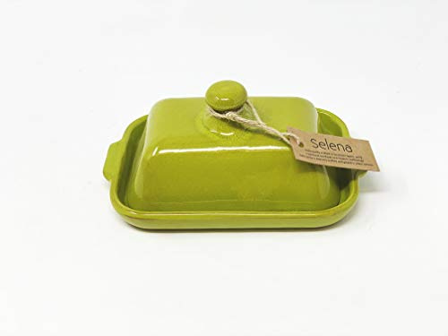 Verano Spanish Ceramics Selena Glaze Hand Dipped Colourful Dishware Decorative Home Décor Kitchen Food Sharing Serving Bread Margarine Butter Dishes - Lime Green