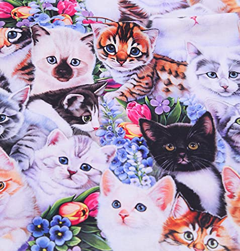 Egurs 45 * 110cm Baumwollstoff Meterware Süßes Tier Muster Kinder Baumwolltuch Katze | Weicher Stoff, Niedlichen Motiven, Angenehmer Haptik, Einfach zu verarbeiten für Handarbeiten und Nähprojekte