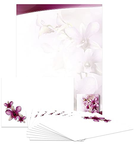 Briefpapier-Set Orchidee DS109 – 10 Blatt Designpapier, 10 Umschläge B6 mit Motiv bedruckt – Hochwertiges Motivpapier, Hochzeit, Verlobung, Brief, Einladung, Jubiläum, Liebesbrief, Orchidee – 90 g/m²