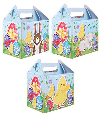 HENBRANDT 12x Easter Medium Party Boxes for Easter Egg Hunts and Picnics Gift Box Party Favours Goodies and Treats Empty Cardboard Picnic Boxes for Food