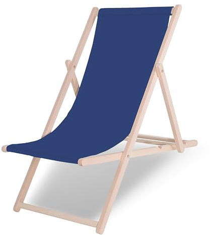 SPRINGOS - Sedia a sdraio pieghevole in legno massiccio, per giardino e piccoli balconi, sistema di sicurezza in 3 posizioni, pieghevole, in legno e tessuto