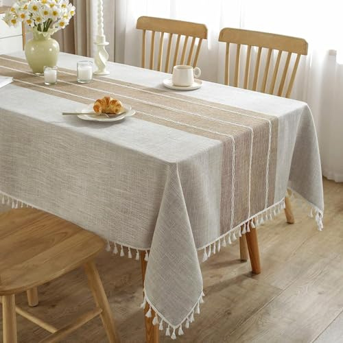 JaeMoose Tischdecke Abwaschbar Leinen Baumwolle Tischtuch Rechteckig Tisch Decke Waschbare Tafeldecke für Home Küche Speisetisch Tisch Decken Deko Party (Light Brown, 140x180 cm)