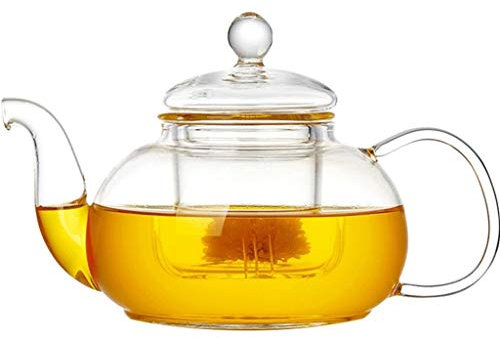 Teiera premium Teiera in vetro trasparente con infusore rimovibile, bollitore piano cassaforte bulboso foglia larga teiera resistente al calore caffè kettl amante del tè, regalo ( Dimensione : 600ml )