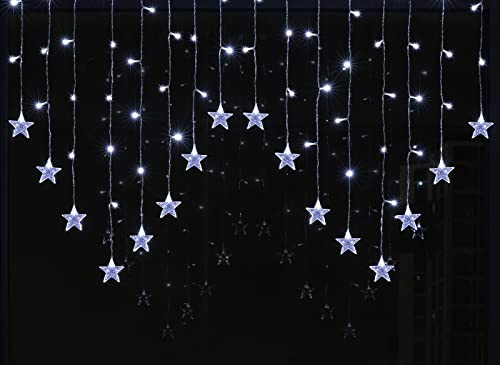 BLOOMWIN Sternenvorhang Lichterkette Weihnachten Kaltweiß 2x1M, Lichtervorhang Weihnachtsbeleuchtung Fenster, Lichterkette Weihnachtsdeko Fenster Innen, 8 Modi 104 LEDs USB Lichterkettenvorhang