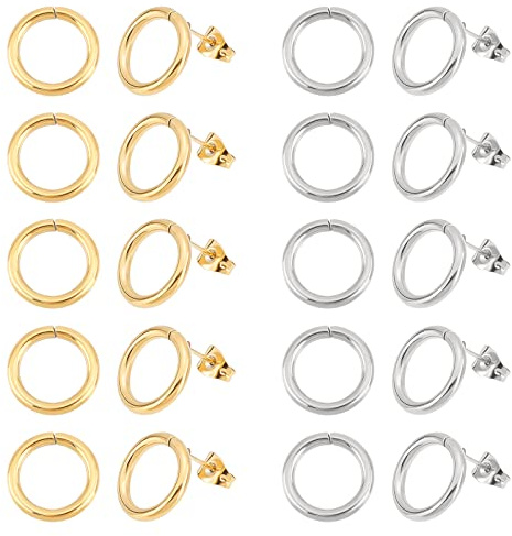 UNICRAFTALE 20 Stück 2 Farben Frau Ohrstecker Runde Ohrstecker 0.6 mm Stift 304 Edelstahl Ohrringpfosten 14x2 mm Ohrringstift Einfacher Ring Frau Ohrringe Komponenten Geschenk Für Frauen