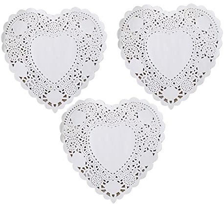 Herz-Papierdeckchen – 10,2 cm weiße Valentinstags-Spitzenpapier-Deckchen – Einweg-Tischsets – für Hochzeiten, Geburtstage, Kuchen, Desserts, Geschirr-Dekoration – 100 Stück