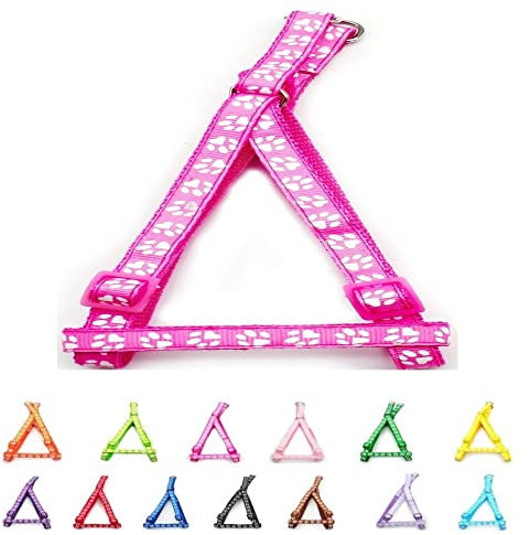 Doggie Style Store Small Dog Puppy Pet Cat Kitten Harness Pawprint Design Nylon Adjustable Chest Size 21-34cm Pink Magenta Rose