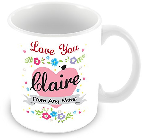 YINGD Taza personalizada con nombre Claire – Taza con diseño de corazón y flores
