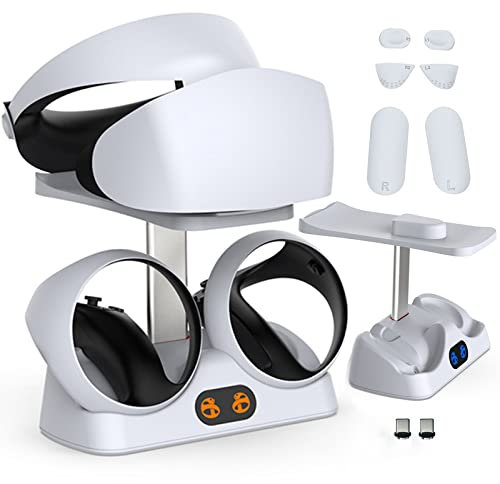 HUAYUWA PSVR2 Ladestation Controller und Anti-Rutsch-Pads, modernes VR-Zubehör mit VR-Headset-Halterung, LED-Anzeige, USB Typ C, 2 Controller, 15A 5V 75W