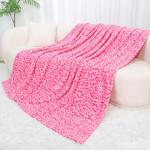 Cheetah Fleece-Decke, Überwurfdecke, gemütlich, warm, Plüsch, Leopardendecke, Rosa, leichte Decken für Couch, Sofa, Bett, Camping, Reisen, 152,4 x 203,2 cm