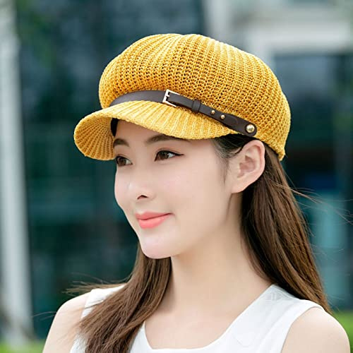 Baskenmütze Damen Mesh Atmungsaktiver Strand Strohhut Achteckige Kappe Stroh Frauen Sommer Dünne Ballonmütze Maler Verstellbare Baskenmütze,Gelb,56-58Cm