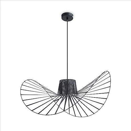 Paco Home Pendellampe Hängeleuchte Vertigo Wohnzimmer Esszimmerlampe Schlafzimmer Pendelleuchte Modern Vintage Hut E27, Farbe:Schwarz (Ø90cm), Leuchtenart/Farbe:Pendelleuchte - Schwarz