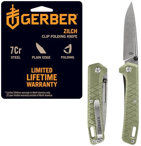 Gerber Gear Zilch Pocket Knife - 3.1 Plain Edge Blade Folding Knife - EDC Gear and Equipment - Lichen Green