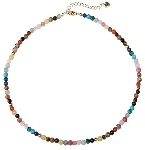 Miss Pink Colorful Beaded Necklace for Women, Natural Healing Stone Boho Bead Choker Necklaces Summer Beachy Necklace for Her 18k Gold Plated Y2k Necklaces Small Beads Jewelry Gift (B)