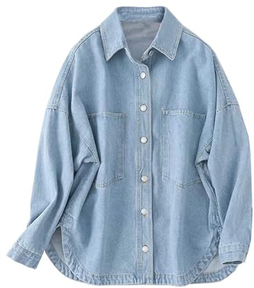 LifeShe Women Oversize Denim Shacket Jacket with Pocket