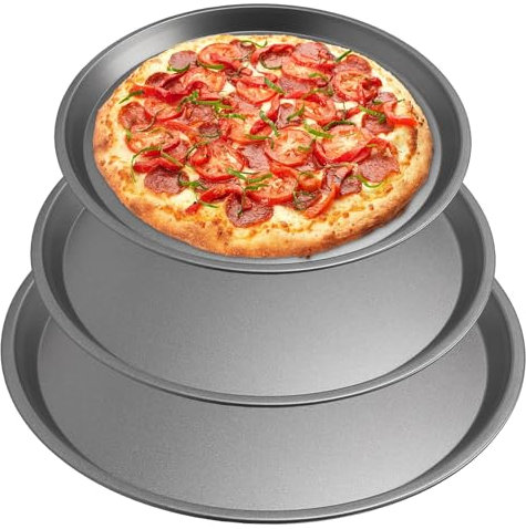 Ksrnsne 3Pcs Non-Stick Pizza Baking Tray Set - Round Baking Tray for Pizza, Cakes, Pie, 10/11/12