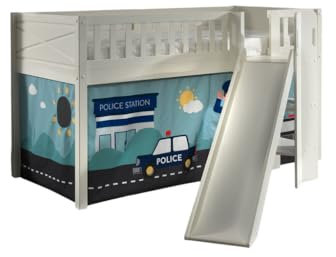 Vipack Scott Lit Mezzanine Toboggan et Rideau Police, Blanc, 90 x 200 cm