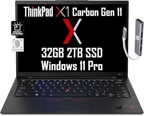 Lenovo ThinkPad X1 Carbon Gen 11 (14 FHD+ Touchscreen, Intel 10-Core i7-1365U, 32GB RAM, 2TB SSD) Business Laptop, 13.5-Hr Long Battery Life, Backlit, Fingerprint, FHD Webcam, IST Hub, Win 11 Pro