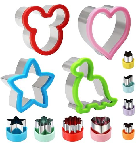 12 Stück Ausstechformen Set, Sandwich Ausstecher Brotausstechformen Gemüse Obst Plätzchenausstecher Edelstahl Dino Stern Herz Formen