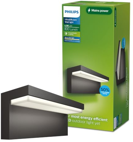 PHILIPS LED Bustan ultra effiziente Außenwandleuchte 3.8W, 2700K warmweißes Licht, Anthrazit, IP44 wetterfest, Einzelpack