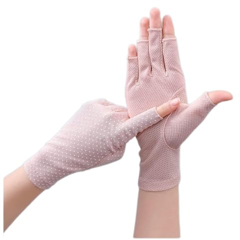DUnLap Handschuhe Damen Baumwolle Sommerhandschuhe Fingerlose Halbfinger Anti-Skid Sonnenschutz Drucken Dünne Punkt Kurzer Fahrhandschuhe Damenhandschuhe (Color : 39Blight pink, Size : One Size)