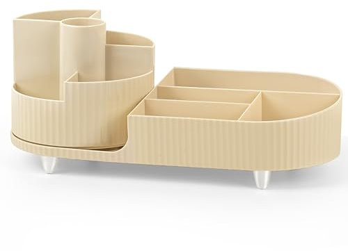 Winter Shore Schminktisch Organizer - Drehbarer Kosmetik Organizer mit großem Pinselhalter & Skincare Organizer für die Arbeitsplatte