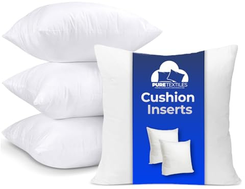PURE TEXTILES Cushion Inserts 45cm x 45cm – Pack of 4, Cushion Inner Pads 18 x 18 Cushion Insert For Sofa – Hollow Fibre Cushion Pad