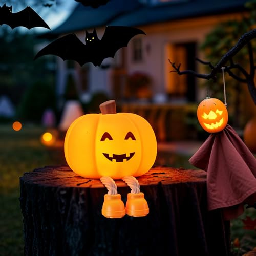 Yissvic Nachtlicht Kinder Kürbis Deko Nachtlampe Weicher Stilllicht Baby Kinderzimmer Lampe Geschenke Halloween für Jungs Pumpkin Lächeln