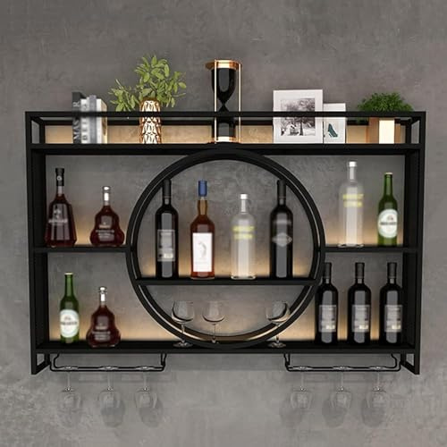 Porte-Bouteilles Muraux Industriels Avec Porte-Verre,Casier À Vin En Métal,Porte-Verre À Vin Suspendu Mural Pour Bar Boissons,Étagères Polyvalentes.(Size:100x15x80cm/39x6x31in,Color:Noir)