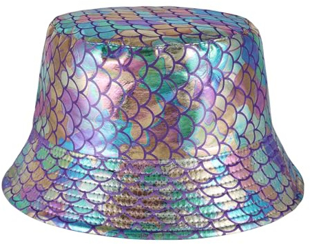 MILAKOO Party Chapeau Seau Impression écailles de Poisson Paillettes Couvre-Chef Double Côté Porter Réversible Holographique Seau Cap pour Rave 80 90 Party