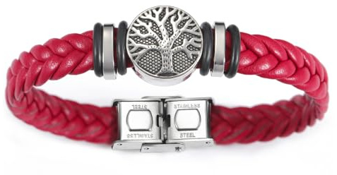 Dreamtimes Yggdrasil Pulsera de cuero trenzado con árbol de la vida para hombre pulsera religiosa de acero inoxidable vikinga joyería para el día del padre