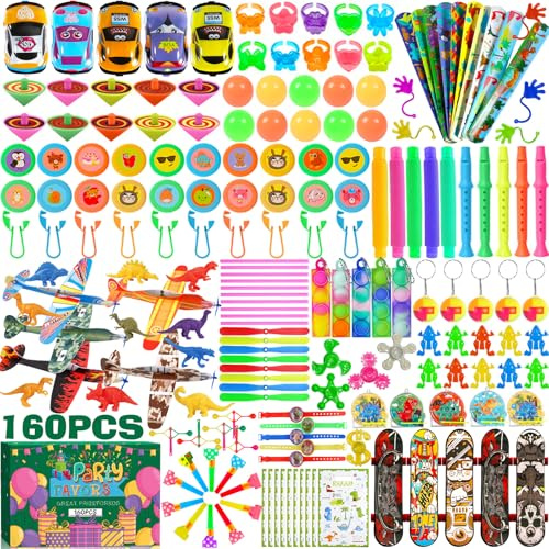 ZHHGOO 160 Juguetes de Fiesta a Granel para Piñatas Cumpleaños, Rellenar Bolsas de Regalos para Partido con Dinosaurio Niños,Cajas de premios