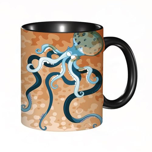 reyawdf Tazza Mug in Ceramica Personalizzata,Polpo gigante con l'illustrazione delle g,11oz/330ml, Resistente al Calore, Adatta a Lavastoviglie Idea Regalo Divertente per Colazioni, Compleanni, Natale