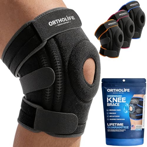 ORTHOLIFE Knee Brace for Women and Men – Knee Compression Sleeve for Meniscus Tear, ACL, Arthritis Pain Relief, Patella Pad & Side Stabilizers – Please Check How To Size Video (Gray, X-Large)
