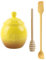 Dzmuero Pot a Miel, Cuillère à Miel, 250ml Pot de Miel avec Cuillere en Bois, Cuillère à Confiture, Spatule à Beurre, Céramique Distributeur de Miel, Récipient en Céramique Scellé (Marron)