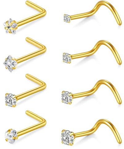AVYRING Nasenstecker Piercing Schmuck für Damen & Herren, Edelstahl L-förmige Nasenstecker mit Herz-Zirkonia, Hautfreundlich dünn 20G Gold