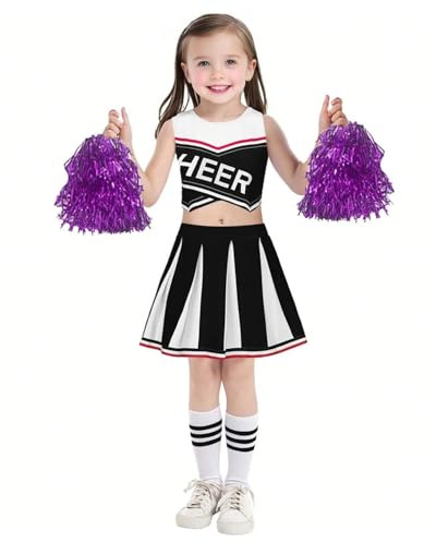 JiAmy Cheerleader Kostüm Kinder, Schulspiel Cheerleading Uniform Halloween Fancy Dress Up Outfit für 7-8 Jahre