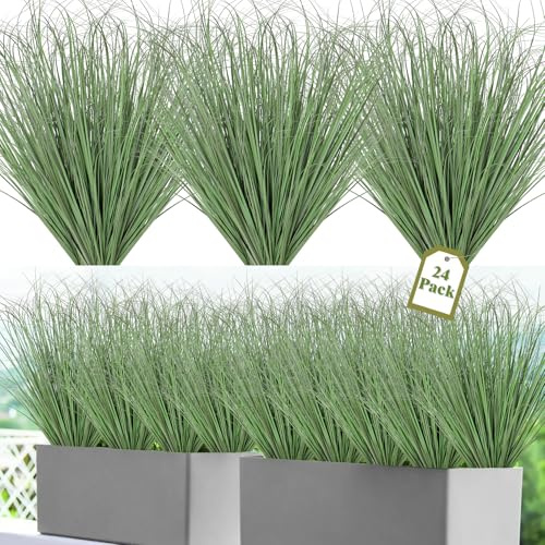 UXORSN 24 Piezas Plantas Artificiales Exterior 50cm Hierbas Artificial Resistentes a Los Rayos UV Hierba de Trigo Arbustos Plantas Artificiales Decorativas para Jardín Hogar Veranda, Verde Claro
