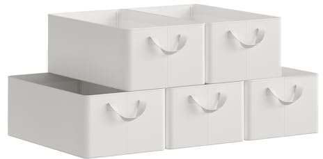 WOLTU Aufbewahrungsbox 5 Stück, aus Polyesterstoff, für Schlafzimmer, Arbeitszimmer, Wohnzimmer, Organizer Box mit Griffen, für Kleidung Spielzeug, faltbar, Weiß, 47x20x28 cm