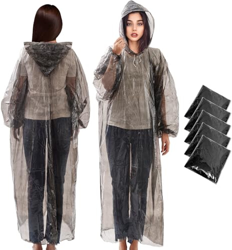 ENCOVY 5er Pack Einweg Regenponcho, Einmal Regencape atmungsaktive, wasserdichte Regenmäntel & Regenjacken mit Kapuze, Passend für Damen & Herren, ideal bei Camping, Angeln, Festivals, Outdoor