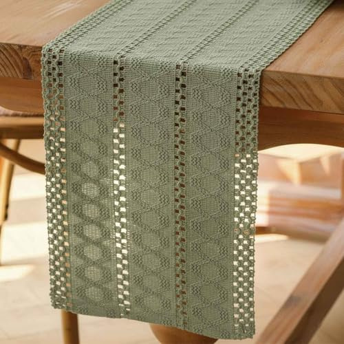 Avalune Camino de Mesa Moderno Verde Salvia Rustico Centro de Mesa Decorativo Salon Pequeño Estrecho Lavable Caminos de Mesa para Boda Fiesta Hogar Cocina Mesa de Comedor Decoración 30x140 cm