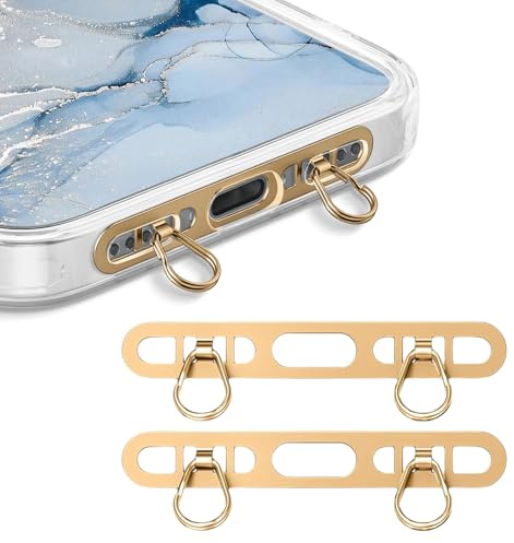 LunarCharm 2 pièces de support de chaîne pour téléphone en métal Gilt pour iPhone, cordon pour téléphone avec 2 anneaux, en acier inoxydable, fin et robuste, empêche la chute (Or+Or)