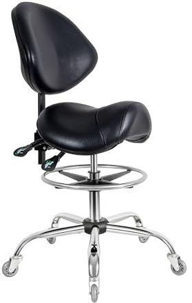 Nolasalon Saddle Stool with Wheels,Ergonomic Swivel Rolling Height Adjustable for Salon Beauty Clinic Dentist Tattoo Home Office（Black）