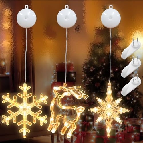 LongZYU 3 Piezas Luz de Ventana Navidad, 10 LED Para Ventana, Iluminación Navideña LED para Ventana Interior, Adecuado para fiestas de Navidad, Balcones, Fiestas, Bodas, Ventanas