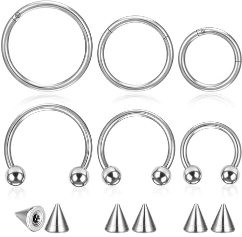 SynHHergyx 6 Pcs Nose Septum Rings 16G Horseshoe Lip Earring Ring Hoops Nose Piercing Jewelry 8mm 10mm 12mm Eyebrow Hoop Rings Piercing Jewelry