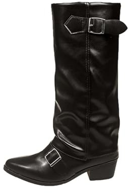 MODSGUE Piratenstiefel Damen Winterschuhe Mittelalter Renaissance Stiefel Halloween Kostüm Karibik Leder Lange Schuhe Elegante Damenschuhe Einfarbig Schwarz Reiten Cosplay