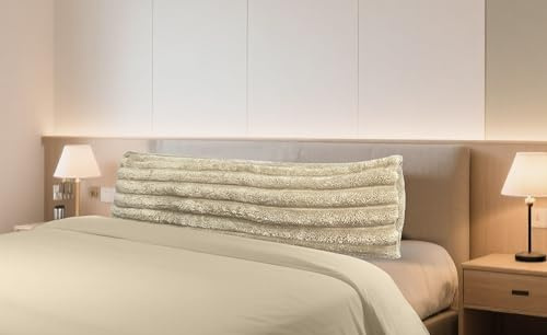 Velosso Ribbed Faux Fur Long Bolster Pillow 137cm x 40cm, Ultra-Soft Full Body Pillow for Side Sleepers, Neck & Back Support, Reversible Teddy Fleece with Hollow Fibre Filling (Beige)