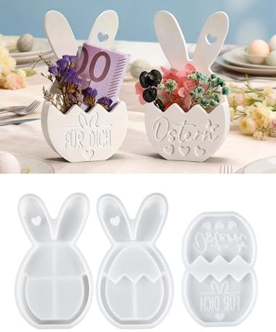 WIKIMO 2 Stück Silikonformen Gießformen Ostern für Kleiner Blumenkorb-Hase Gießformen Silikonform Ostern Frühling für DIY Osterdeko Handwerk, Geldgeschenk, Ornament (Stil B)